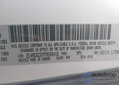 2015 Dodge Grand Caravan Sxt из США, поврежденный, VIN 2C4RDGCG7FR593416